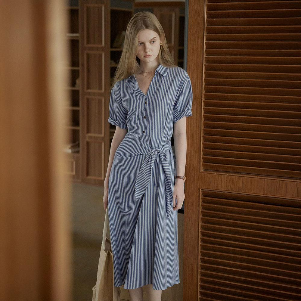 Peulaudeumali Pm_Pinstripe Wrap Shirt Dress