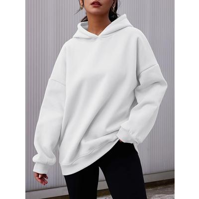 Women's Hooded Pullover Sweatshirt Solid Color Oversized Loose Casual Fleece Sweatshirt