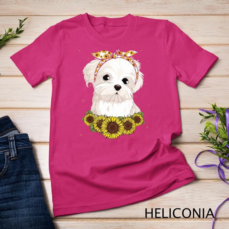 Girls Women Mom Maltese Dog Sunflower Gift T-Shirt Unisex T-shirt 3 4XL