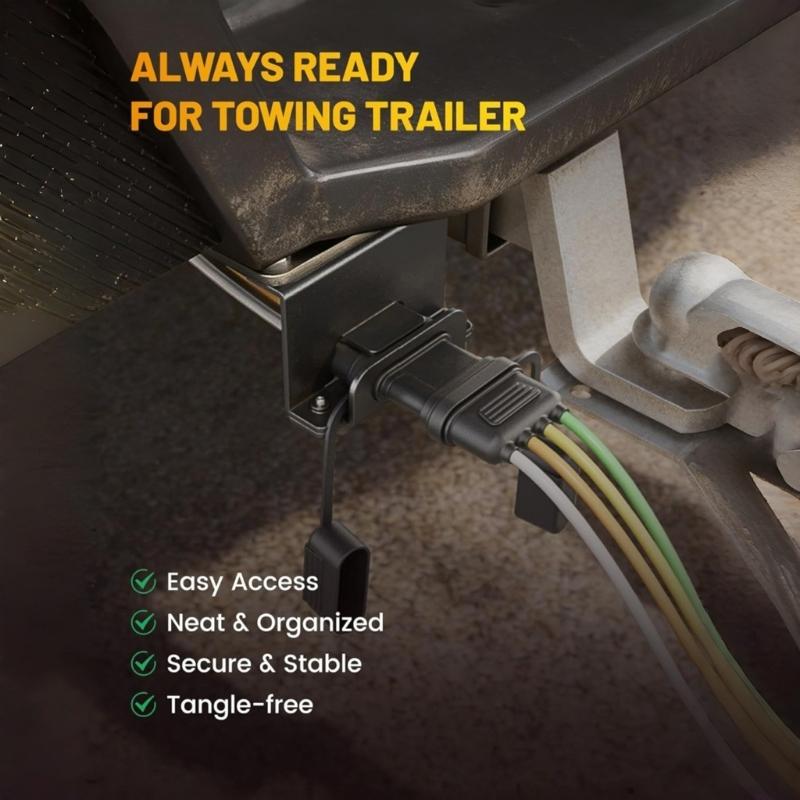 Universal 4 Pin Flat Trailer Connector Mounting Bracket Heavy Duty Iron Construction Harness Mount for Various Trucks