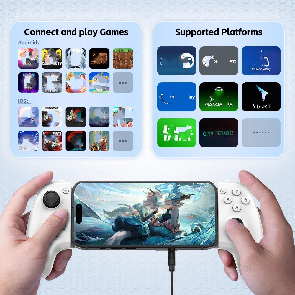 Herní ovladač pro mobilní telefon Gamepad Joystick Typ-C Kabelový & BT Kompatibilní s Androidem, iOS pro řadu iPhone 15