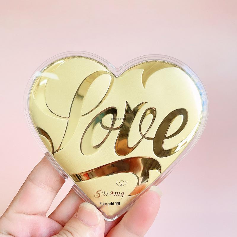 Shuibei 999 Pure Gold Heart-Shaped Birthday Cake Ornament, Perfect Gift for Boyfriend or Girlfriend.