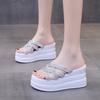 Summer New Fashion Rhinestone Wedge Heel Waterproof Table High Heel Cool Slippers Women's Shoes