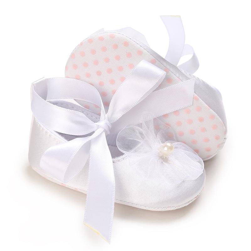 Dívčí princeznovské boty pro batolata Protiskluzové ploché s měkkou bavlněnou podrážkou Stuha Květina Kojenecké Narozeniny První kroky