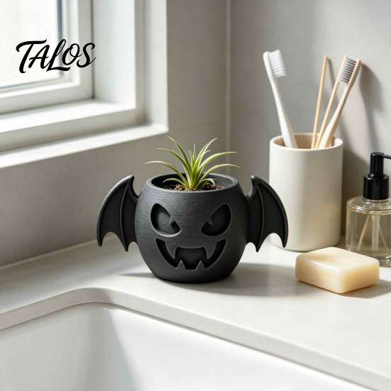 Miniature Desk Decoration 3D Printed Devil Bat Flower Pot, Gothic Halloween Succulents Creative Retro Room Decor Planter with Wing Details for