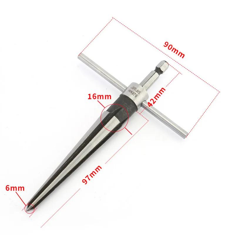 2PCS Tapered Reamer Set with T-Handle 6 Fluted Chamfer Reaming Handle Drilling Tools Woodworker Cutting Tools  3-13/5-16mm
