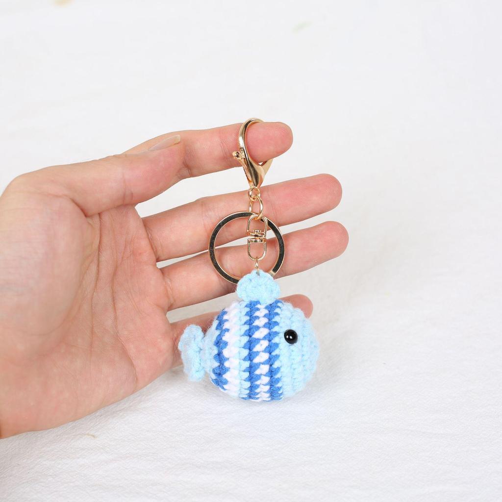 Handmade Knitted Clownfish Keychain - Cute Crochet Wool Yarn Ornament