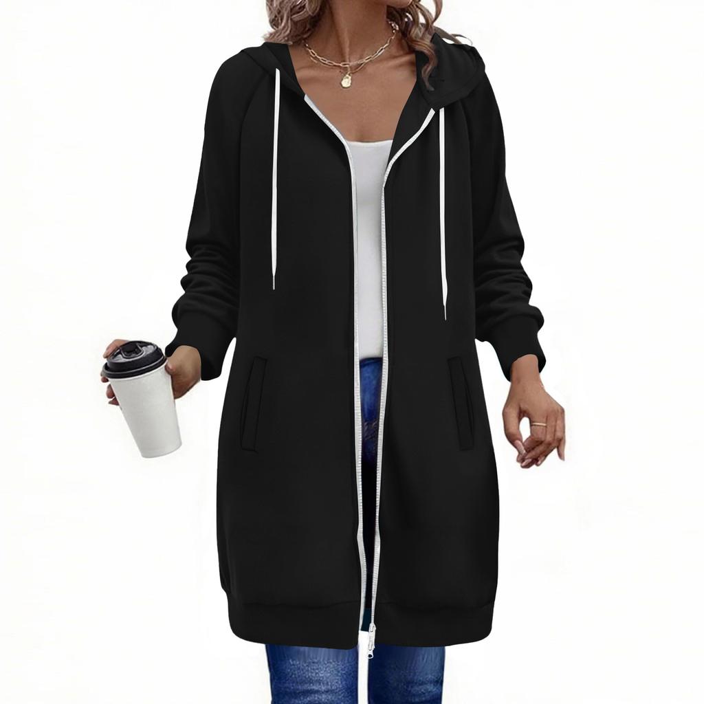 Women's Zip Up Hoodies Long Sleeve Long Tunic Sweatshirts Oversized Fleece Casual Fall Jacket Coat With Pocket