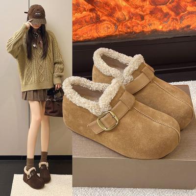 Cotton Shoes Women's 2025 New Winter Boken Shoes Platform All-inclusive Piled Thickened Shoes Warm Snow Boots One Pedal