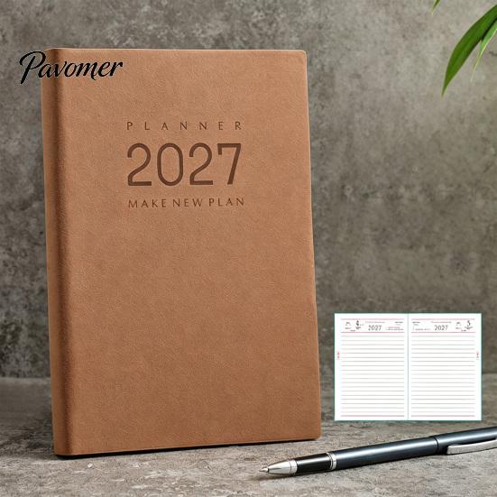 A5 Portable Planner 2027 Daily Monthly Agenda, Vintage Sheepskin Texture Cover, Efficient Time Management Tool Thick Paper Book for Business