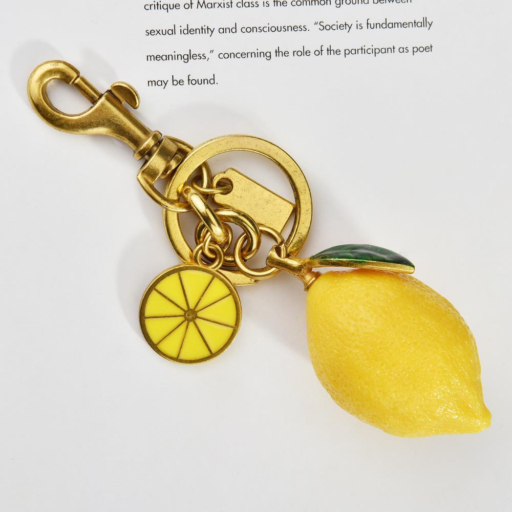 Fruit Bag Charm Key Holder With Electroplated Alloy Material And Lemon Pattern For Women