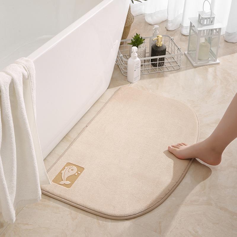 Inyahome Light Blue Cute Bathroom Mat Half Round Memory Foam Floor Rugs  Non-Slip Highly Absorbent Inside Funny Entryway Carpet