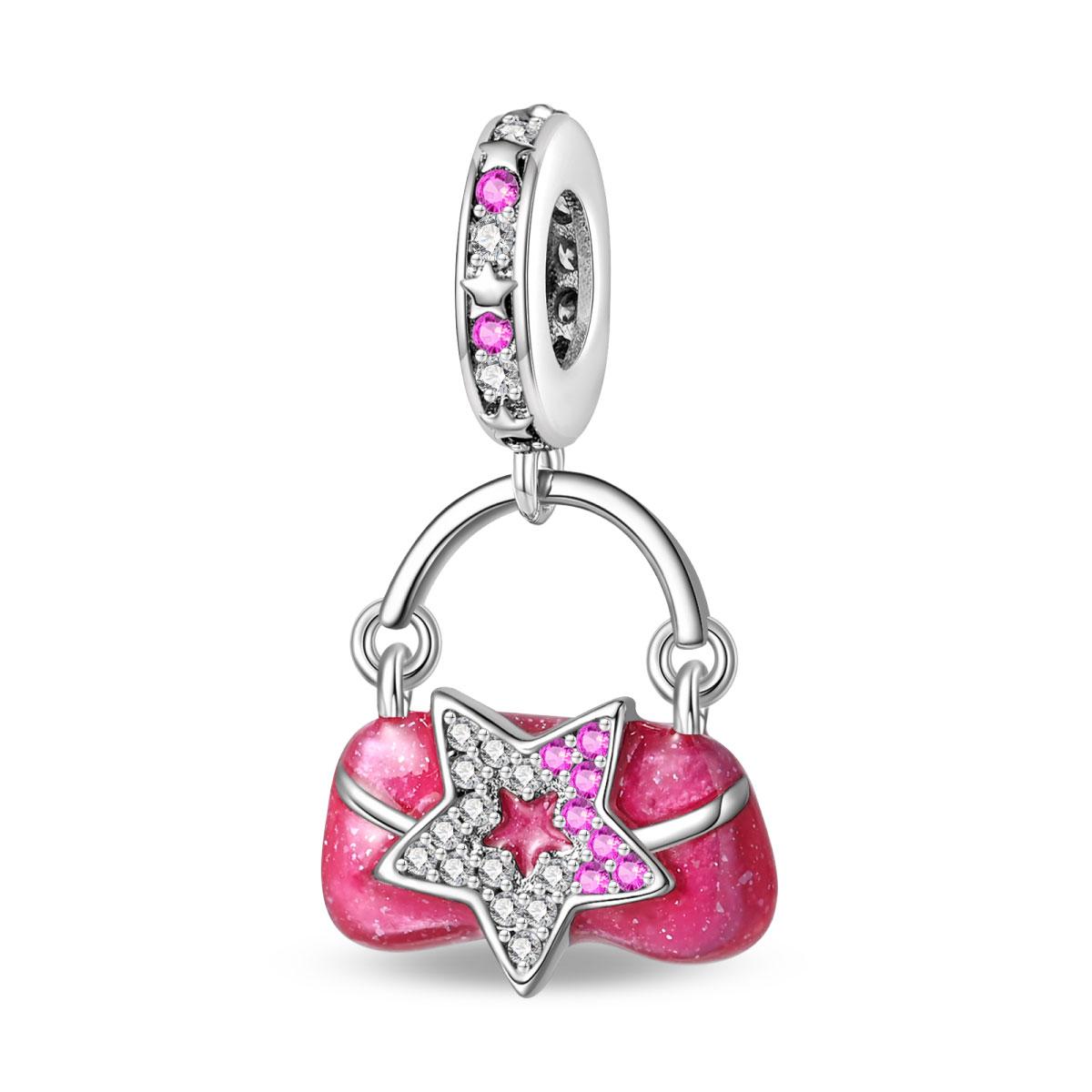 Charms Copperpink Star Bag Pendant Beads Fit Charms Plataoriginal Bracelet Beads Women Jewellery Making