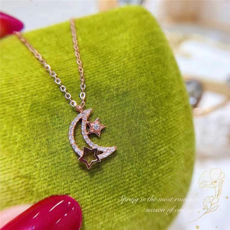 Fashion Necklaces for Women Star and Moon Pendant Jewelry with Shiny Zirconia Young Sweet Girl Accessories Statement Gift