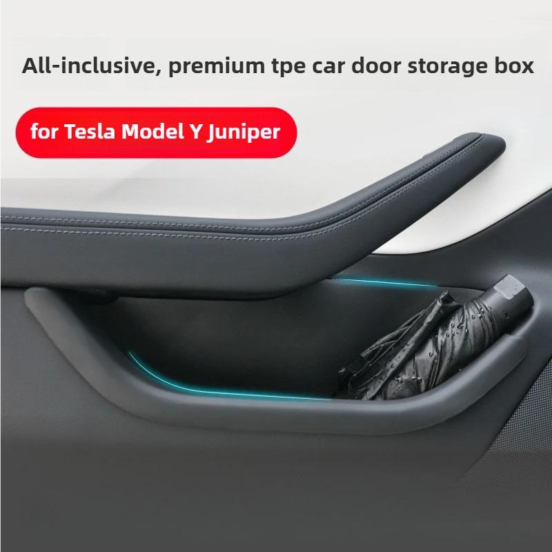 for Tesla Model Y Juniper 2025 Car Door Side Storage Box Door Suede Protector Storage Organizer Accessories Handle Phone Holder