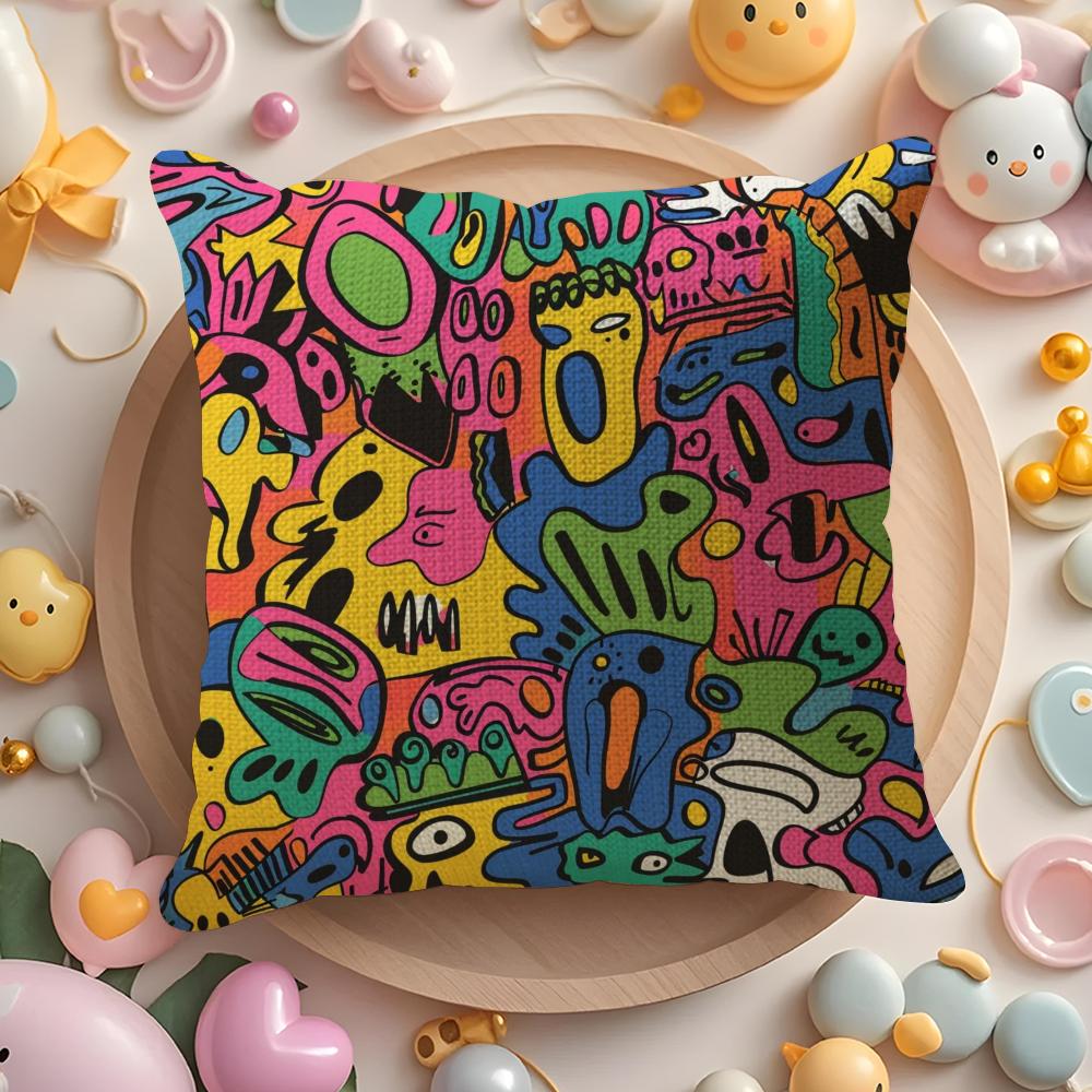 Cute graffiti Pillow Case Pattern Printed Pillowcase for Living Room Sofa Cushion Cover & Bedroom Decor 30cmx30cm