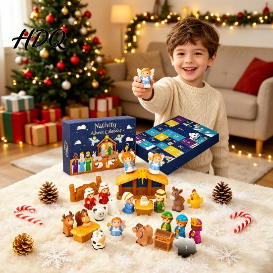 Christmas Calendar for Family Bonding 24 Days Nativity Advent Kids Countdown Waiting Gift Boys Girls with Mini Figurines Interactive Holiday