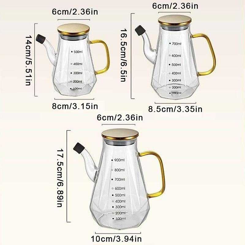 Glass Oil Pots 500/700/900Ml Leak Proof Diamond Oil Bottle With Scale/Lid Kitchen Soy Sauce Vinegar Condiment Storage Container