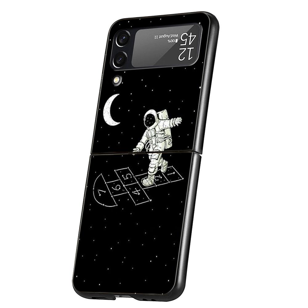 Gražus astronautas telefono dėklas, skirtas Samsung Galaxy Z Flip 3 4 5 6 7, kietas juodas sulankstomas PC, Samsung Z Flip3 Flip4 Flip5 dangtelis