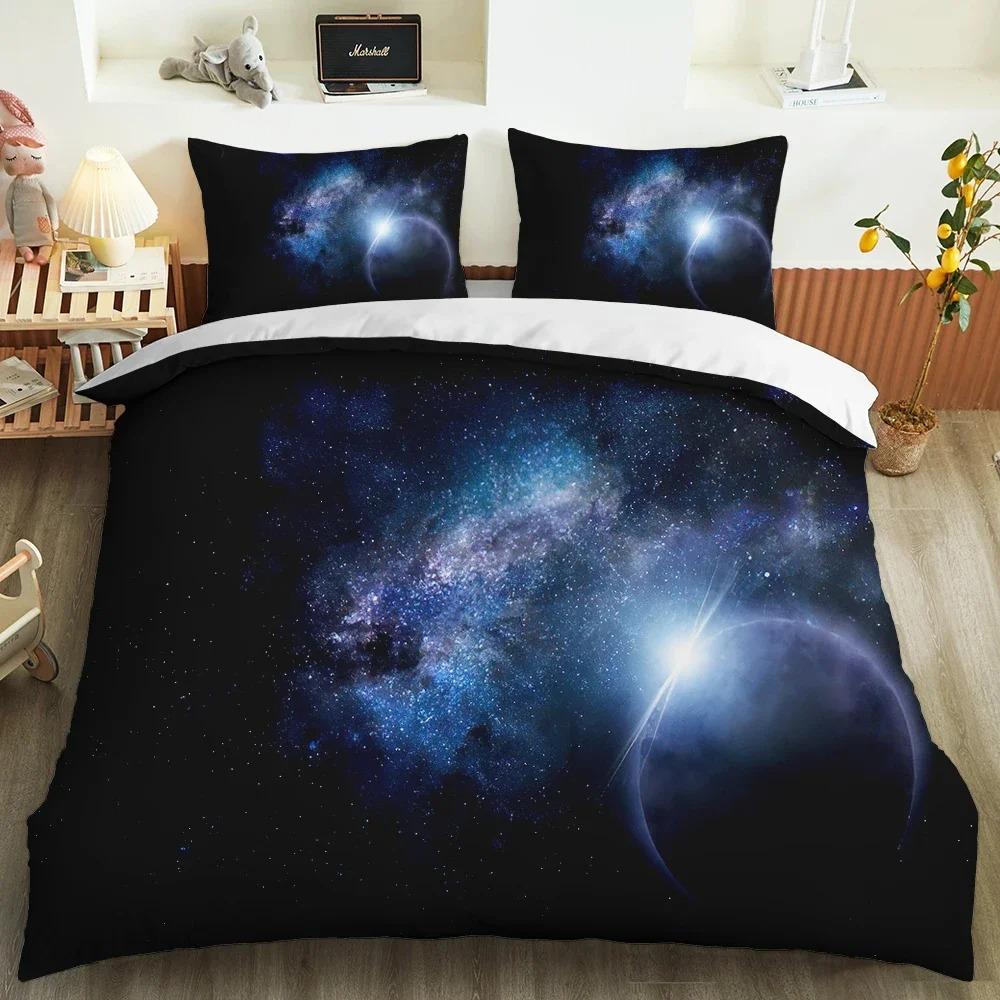 Galaxy Universe King Queen Duvet Cover Planet Outer Space Bedding Set Solar System Comforter Cover Sky Polyester Quilt Cover