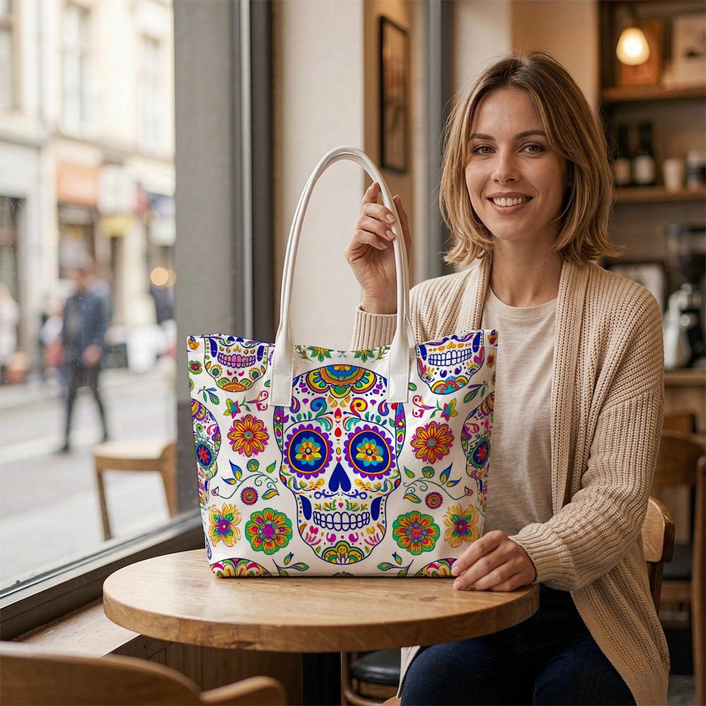 Colorful Sugar Skull Pattern Tote Bag Casual Daily Shoulder Handbag