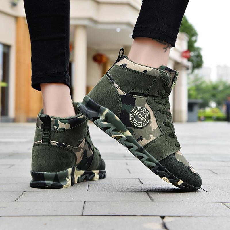 Spring and Autumn new high-top camouflage shoes women's shoes sports shoes women's army green large size 4142 height-increasing casual shoes si