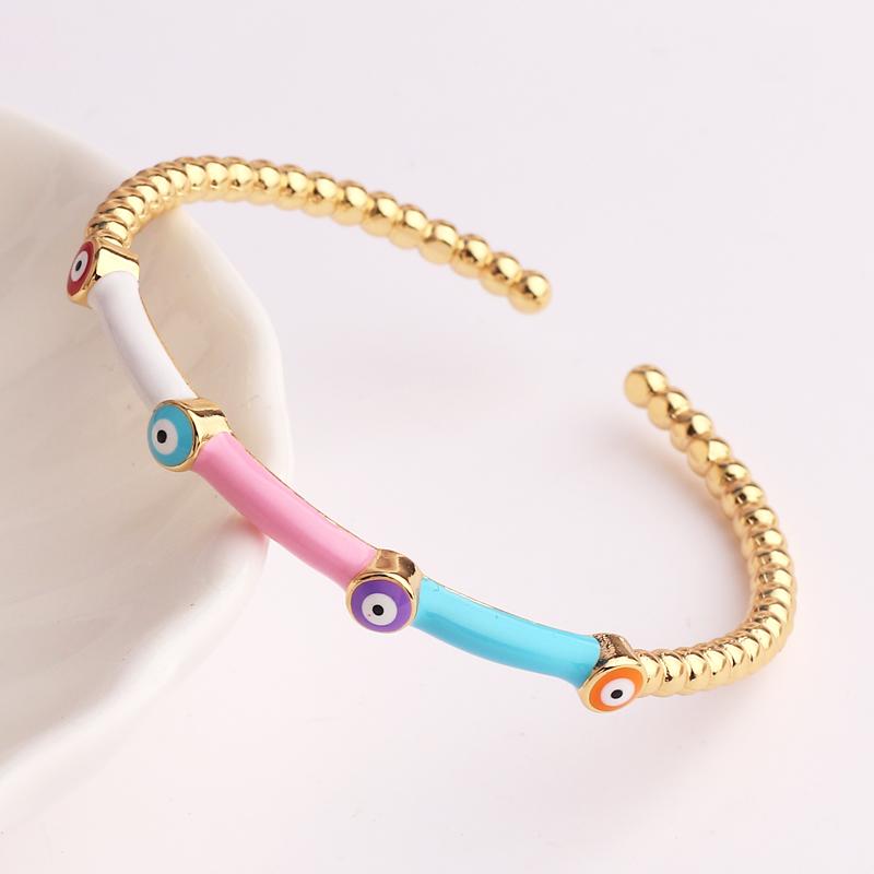 High Quality Fashion Drip Oil Hand Jewelry Gold Color Colorful Enamel Turkish Lucky Evil Eye Bangle Bracelet For Women