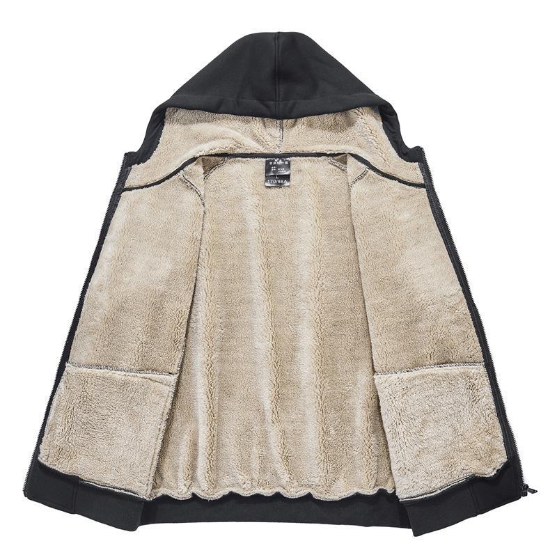 Men's Plush Lamb Fleece Hooded Sweatshirt - Thick, Loose, Warm Cardigan for Autumn and Winter Sports Leisure