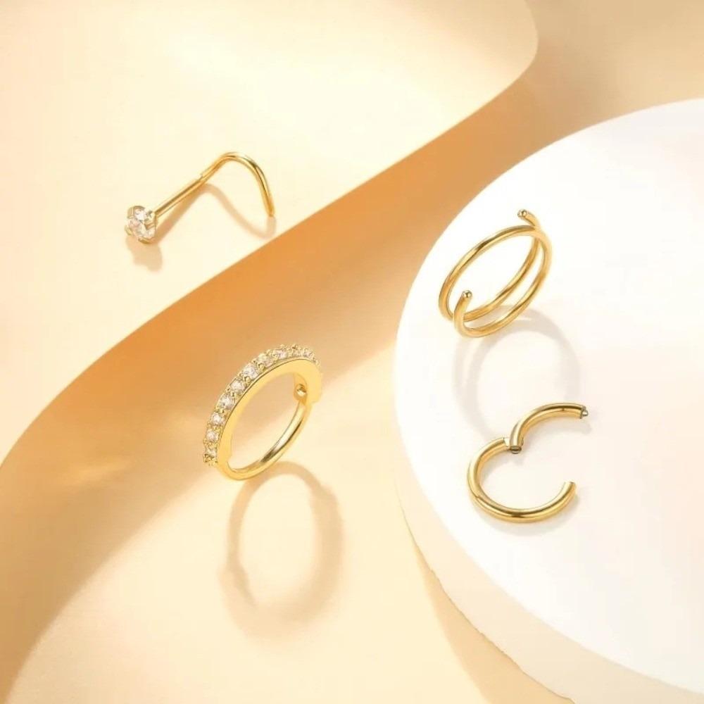 15Pcs L Ring Hoop Double Nose Rings Mixed Body Clips Hoop  for Women Men