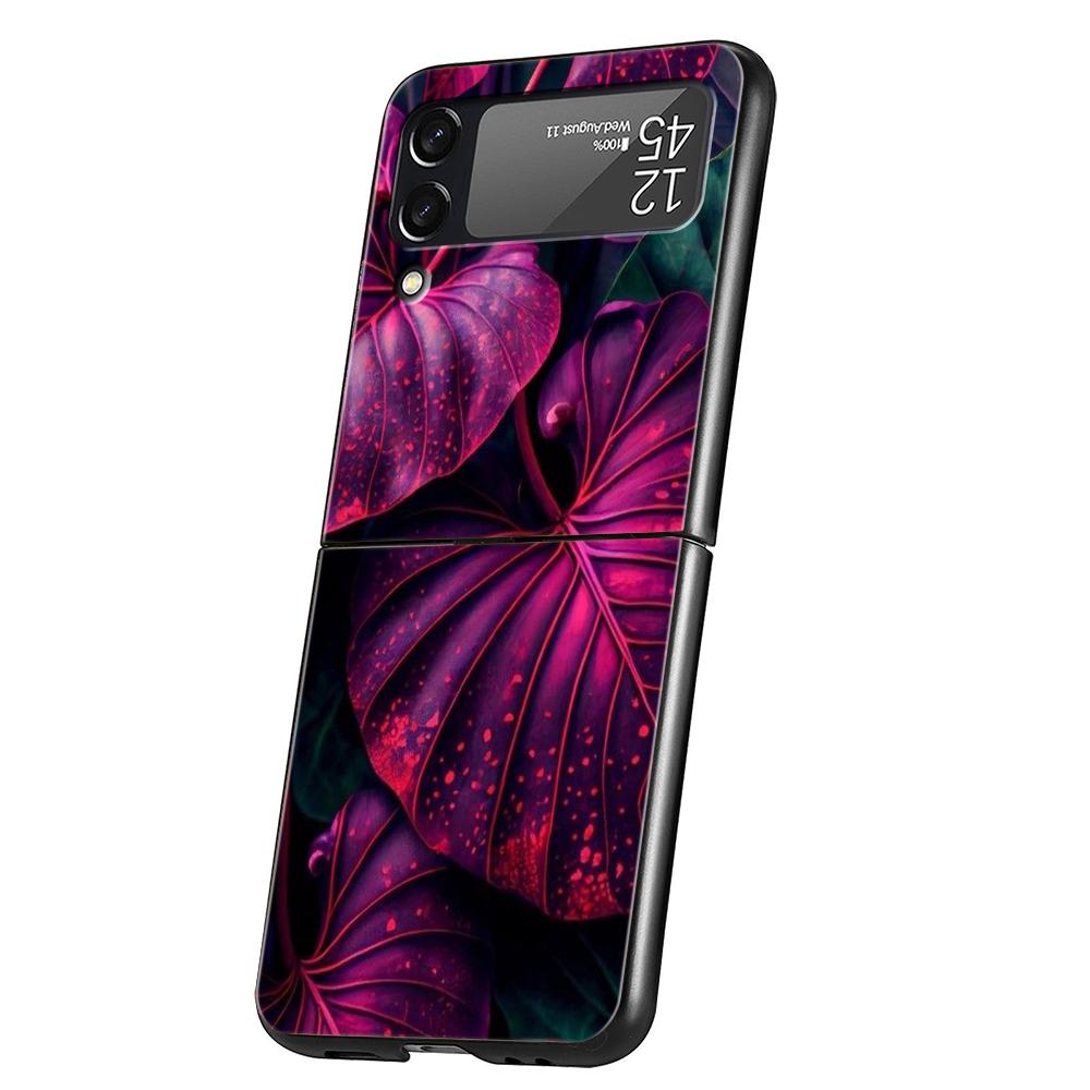 Colorful Leaves Hard PC Phone Case For Samsung Galaxy Z Flip 5 4 3 Black Cover For Galaxy Z Flip 6 Foldable Shockproof Case Capa