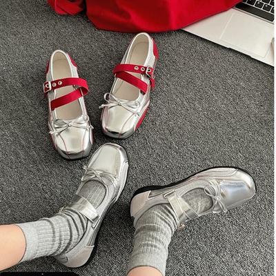 Silver High-end French Square Head Light Mouth Flat-soled Single Shoes Women's Summer 2025 New Skirt Soft-soled Mary Jane Shoes