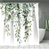 Set Of 4 Green Leaves, Waterfall, Simple Pattern Shower Curtains With Hooks, Bathroom Divider Curtains, Machine Washable