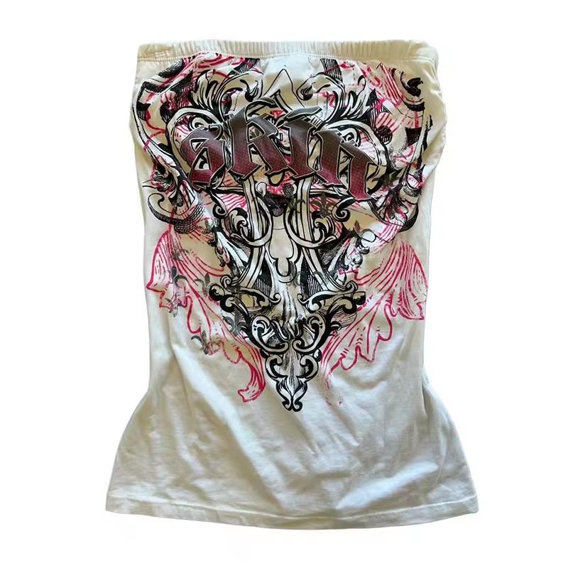 Ladies' summer street fashion retro hand-painted pattern hot stamping technology hip-hop style long vest Y2K clothing