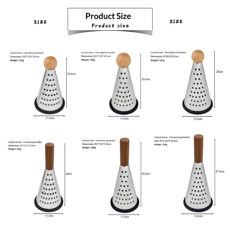 Manual Cheese Grater Cone Shaped Stainless Steel Ergonomic Kitchen Gadget for Cheese Fruits Vegetables Fast Prep