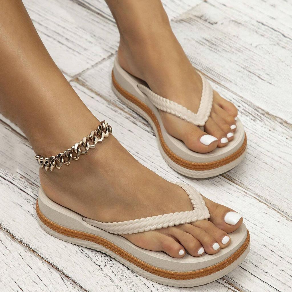 Women's Outdoor Platform Wedge Sandals Girls Popular Bohemian Style Thick Soft Soled Summer Casual Fashionable Flip Flops