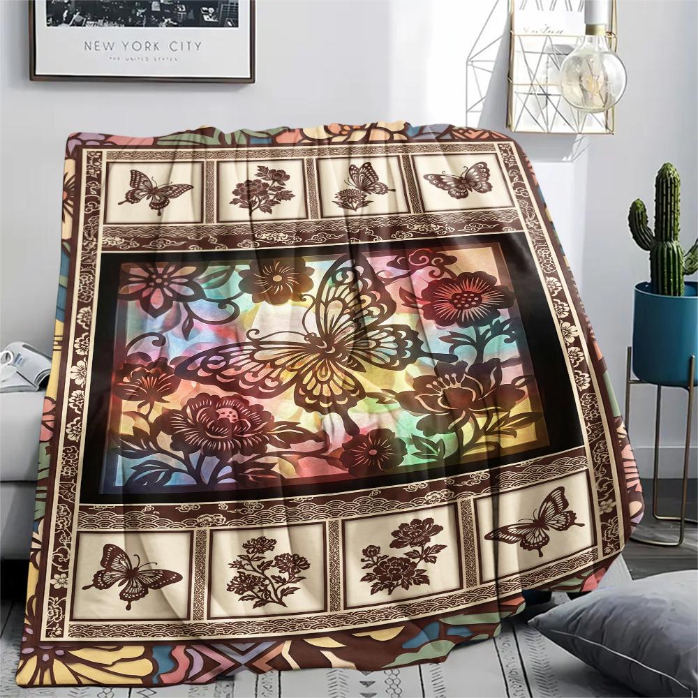 Butterfly Decoration Print Flannel Blanket, High Quality Comfortable for All Seasons, Home Decor, Warmth and Comfort, Perfect for Christmas Gifts33