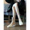 High-heeled Short Boots Autumn and Winter French Suede Apricot Thin Rear Zipper Thick Heel Elastic Thin Boots