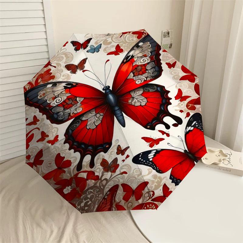 

1pc Butterfly Pattern Automatic Open/Close Umbrella Compact Folding Umbrella with 8-Rib Shaft for Women/Men, Elegant Birthday1325S