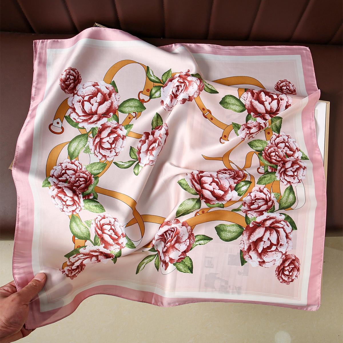 

Summer Floral Printed Square Scarf Satin Silk Shawl Small Size Handkerchief Woman Elegant Scarves Ladies Kerchief 67*67Cm