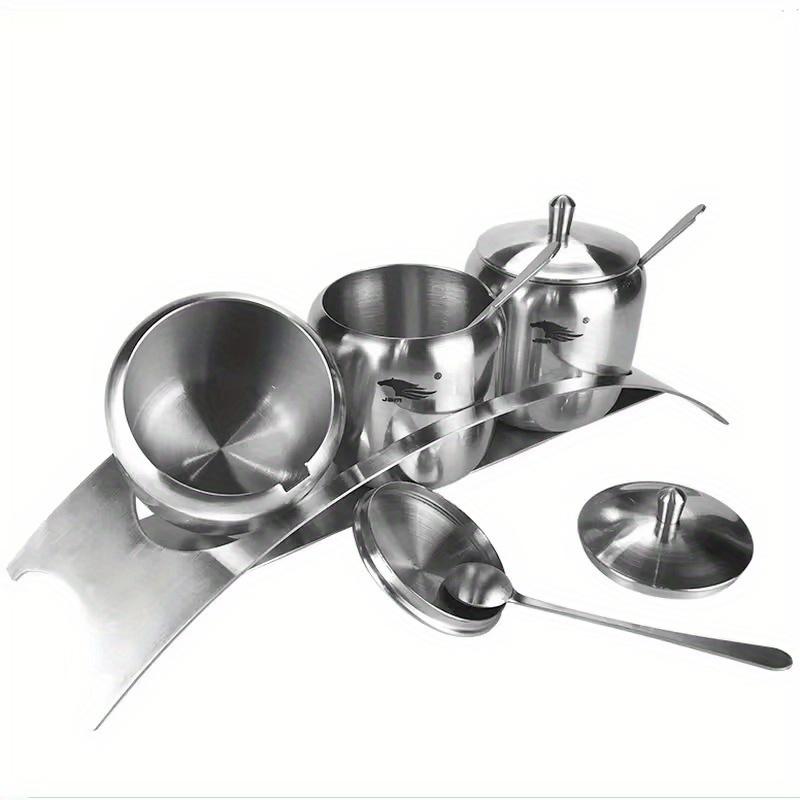 304 Stainless Steel Sugar Bowl with Clear Lid Sugar Storage Organizers with 3 Serving Spoons and Non-slip Base