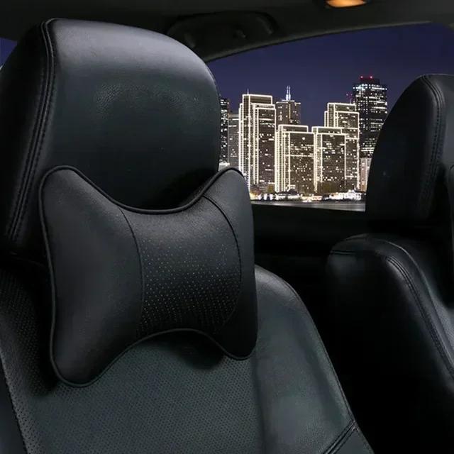 1pcs Car Neck Pillows Both Side Pu Leather Pack Headrest For Head Pain Relief Filled Fiber Universal Car Pillow