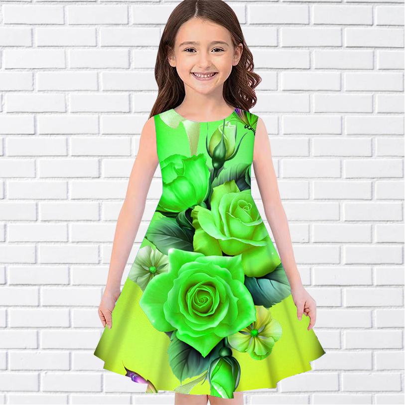 

Платья с 3D принтом для девочек, детское праздничное платье принцессы без рукавов для девочек, многоцветное розовое платье с 3D принтом на бретелях 130 зелёный