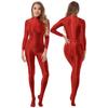 Womens Mock Neck Zipper Back Bodystocking Glossy Full Body Long Sleeve Sportswear Nightwear