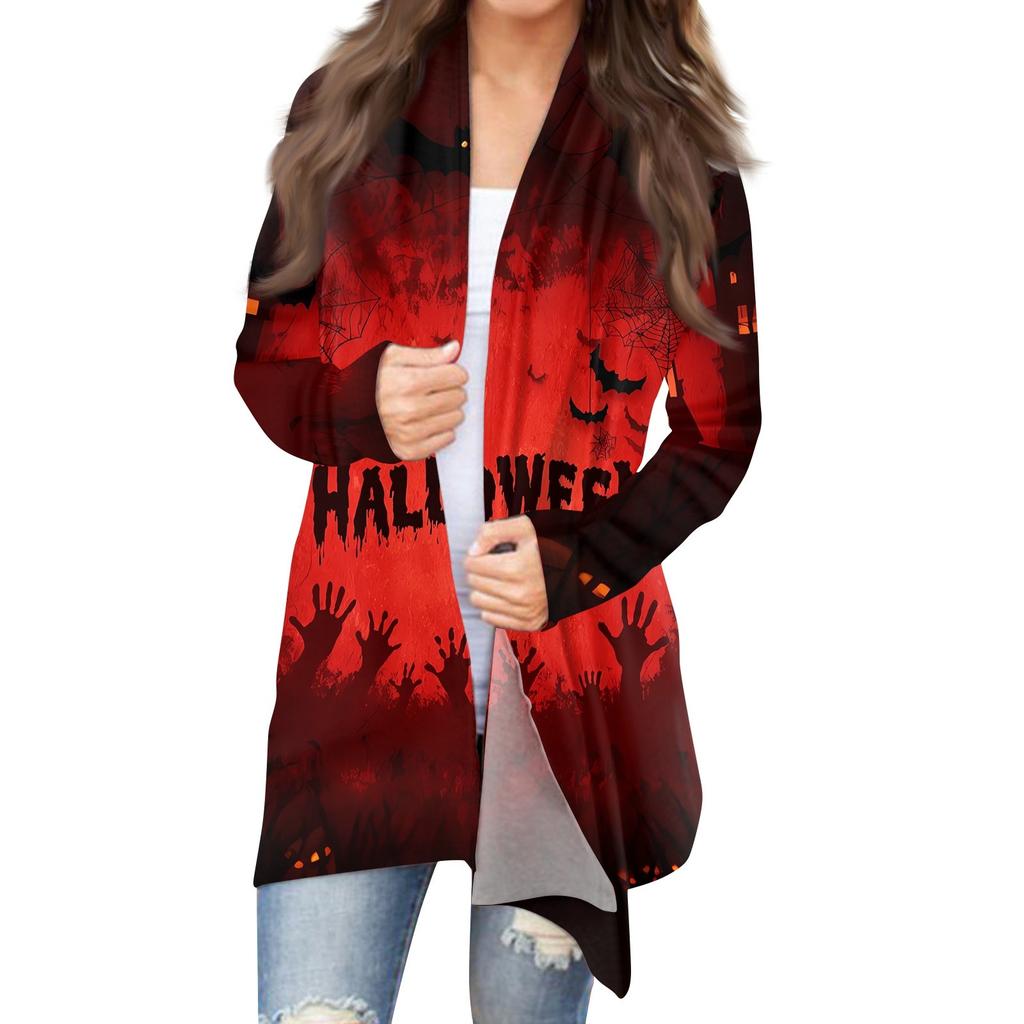 Women's Halloween Print Long Sleeve Front Cardigan Printed Top Lightweight Jacket