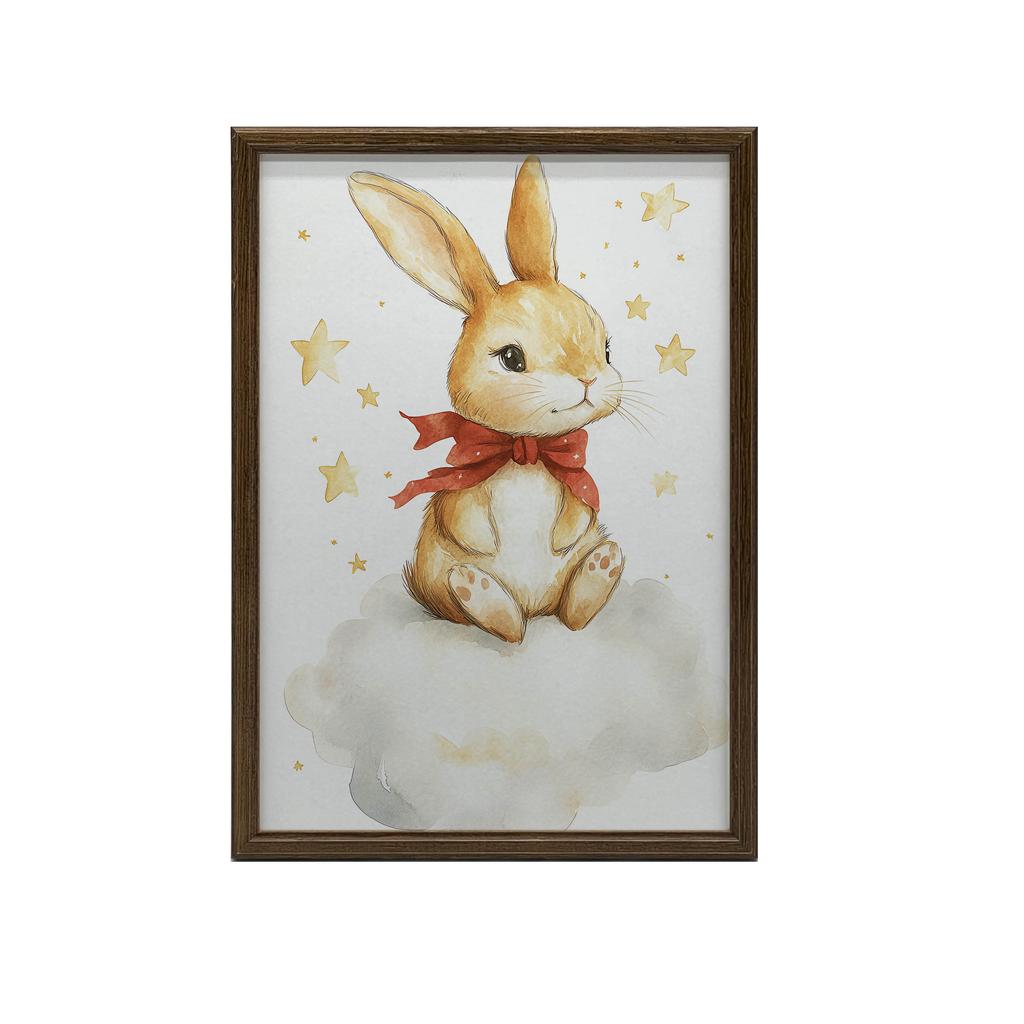 Plakat Uroczy Króliczek Na Chmurce Plakat Uroczy Króliczek Na Chmurce, 30X40 Cm, Rama Drewniana Jasny Dąb, Papier Matowy 230 Gsm