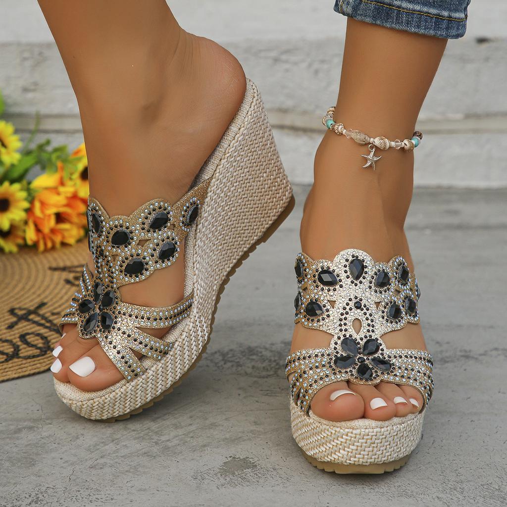 Fashion Women Summer Shoes 2025 Mesh Fish Platform Sandals Ladies Summer Rhinestone Bright Leather Casual and Comfortable Thick Sandals