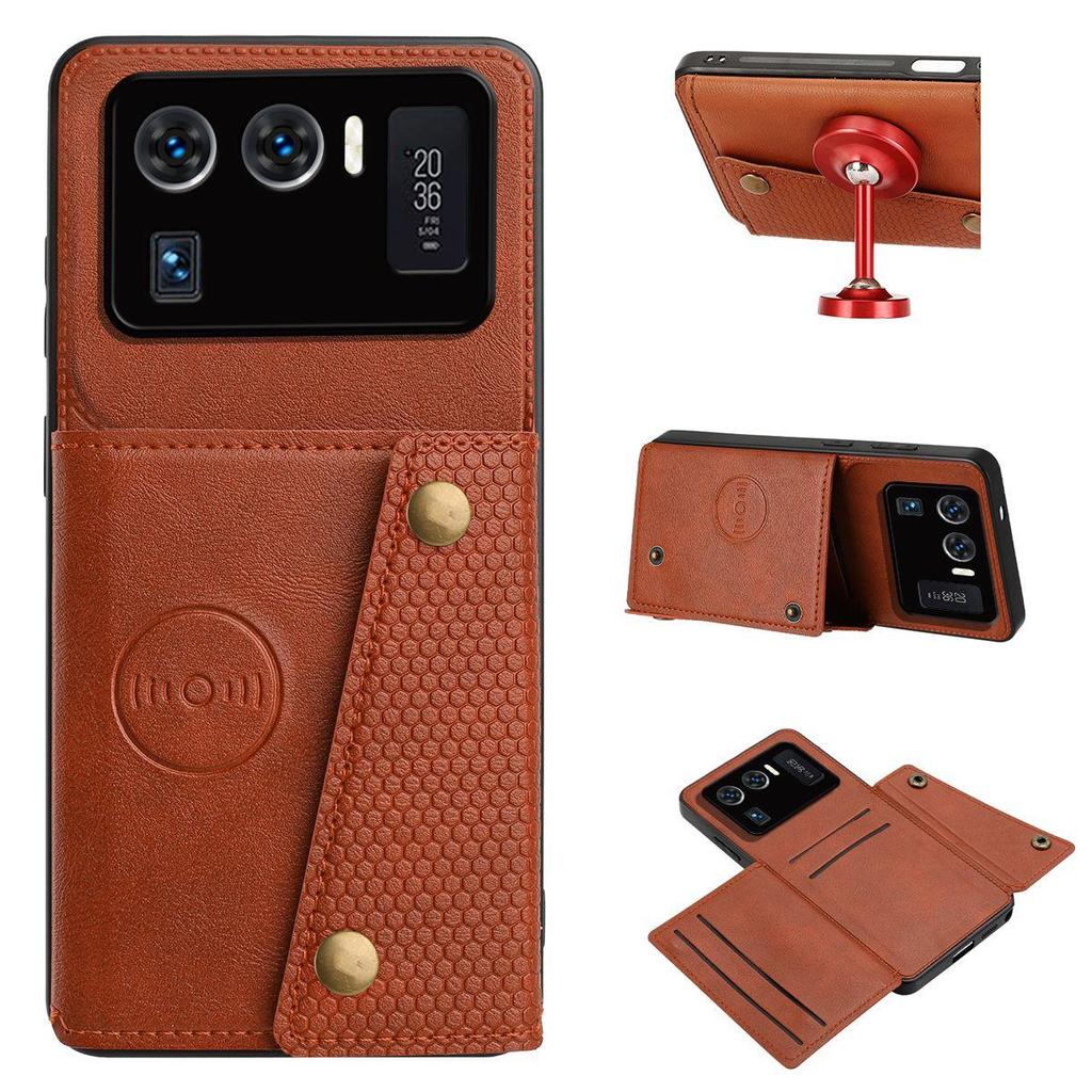 PU Leather Wallet Phone Case for Xiaomi 11 Ultra Multiple Card Slots Dual Metal Button Closure Shockproof Full‑Body Protective Cover