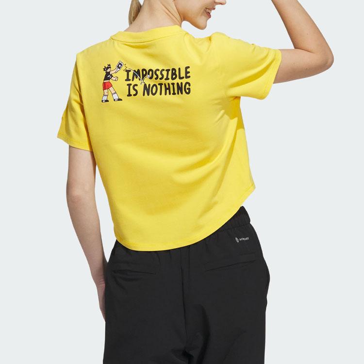 Adidas Graphic Tee Logo Embroidery Print Round Neck Short T-Shirt Women Tops Sun-Yellow HY2821