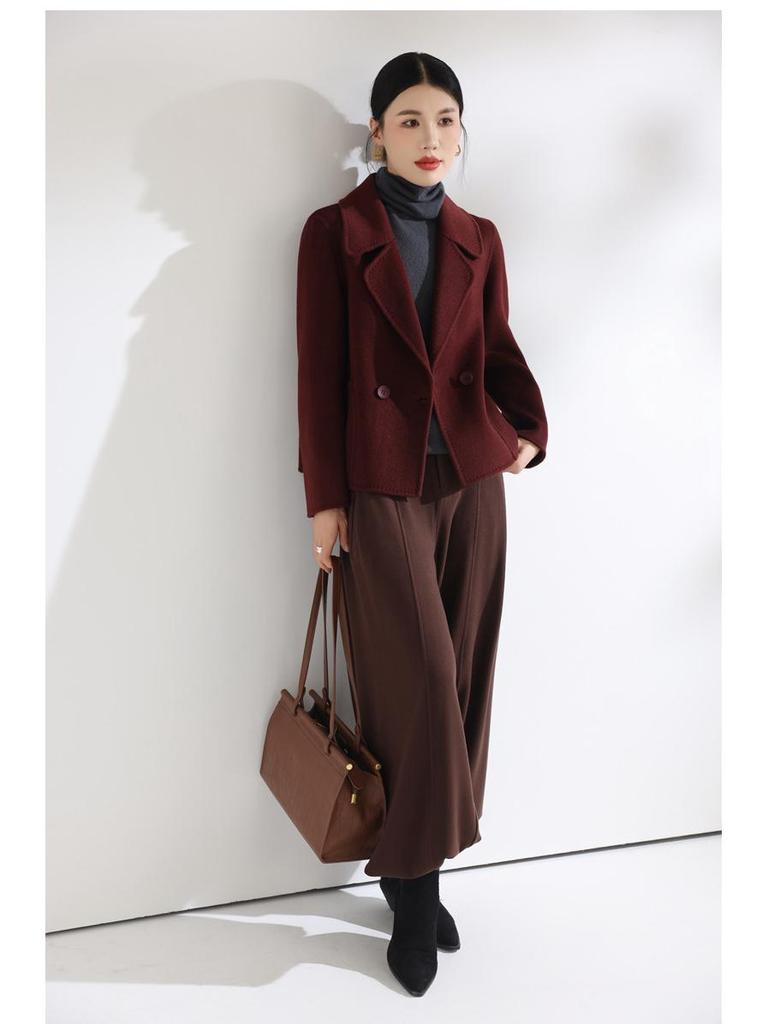 Cappotto di Lana Double-Face Stile Coreano 2025 per Donna - Versatile Lunghezza Corta, Moda Autunno & Inverno, Vestibilità Larga, Taglia Petite