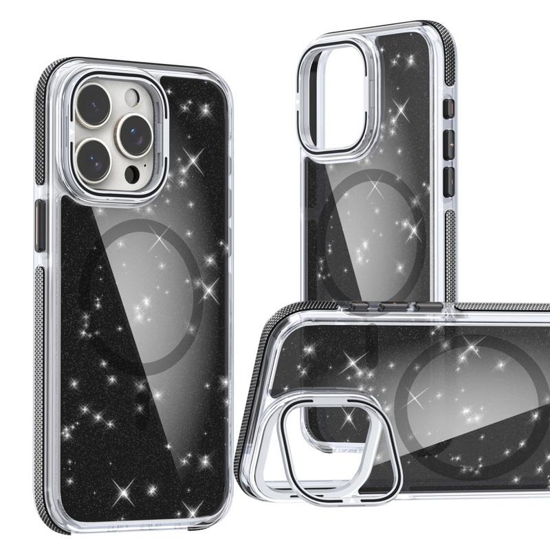 Suport pentru cameră cu sclipici colorat Husă pentru telefon pentru iPhone 15 Plus 14 Pro Max 13 12 Pro 11 Protecție lentilă magnetică moale, transparentă, rezistentă la șocuri pentru husă MagSafe